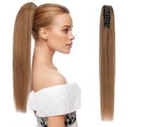 MY-LADY Claw Clip Ponytail Extensions Long Pony Tail Hair Piece Straight Real Human Hair Ponytail Extensions for Women Add Volume & Length #6 Light Brown 16 Inch 105g