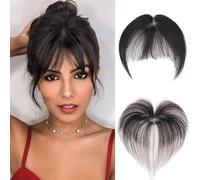 MY-LADY Clip in Bangs Human Hair Extensions with Temples Hairpieces Air Bangs Clip for Enhancing Women's Facial Features 100% Real Human Hair with 4 Non-slip Clips #1B Natural Black