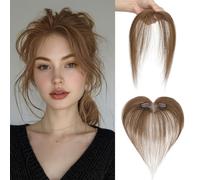 MY-LADY Clip in Bangs Human Hair Real Human Hair Extensions Clip in Wispy Bangs Clips with Curved Bangs #4 Medium Brown 2 Clips Temples Hairpieces for Women