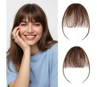 MY-LADY Clip in Fringe Human Hair 100% Real Human Air Bangs Medium Brown Wispy Bangs Hairpieces Extensions Festival Hair Accessories for Women Girls