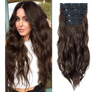 MY-LADY Clip in Hair Extensions 4PCS Thick Hairpiece Long Wavy Curly Clip on Extensions Full Head Synthetic Fiber Hair Pieces for Women, 22 Inches 180g, Medium Brown
