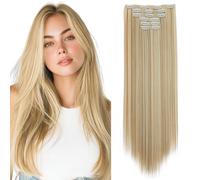 MY-LADY Clip in Hair Extensions 6PCS 16Clips Thick Hairpiece Long Straight Full Head Synthetic Fiber Fake Hair Pieces for Women, 24 Inch 140g,Ash Blonde mix Bleach Blonde