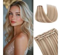 MY-LADY Clip in Hair Extensions Lace Weft Natural Golden Brown Mix Bleach Blonde Real Human Hair Extensions Clip in 3PCS Lightweight 10 Inch Straight Hairpieces Full Head 56g