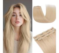MY-LADY Clip in Hair Extensions Lace Weft Natural Platinum Blonde Real Human Hair Extensions Clip in 3PCS Lightweight 12 Inch Straight Hairpieces Full Head 60g