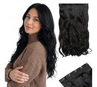 MY-LADY Clip In Hair Extensions One Piece 17 Inch Long Invisible Wavy Curly Hair Extensions 5Clip Ins Natural Fluffy Clip On Hair Pieces for Women,Natural Black
