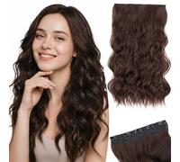MY-LADY Clip In Hair Extensions One Piece 20 Inch Long Invisible Wavy Curly Hair Extensions 5Clip Ins Natural Fluffy Clip On Hair Pieces for Women,Chocelate Brown