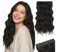 MY-LADY Clip In Hair Extensions One Piece 20 Inch Long Invisible Wavy Curly Hair Extensions 5Clip Ins Natural Fluffy Clip On Hair Pieces for Women,Black Brown