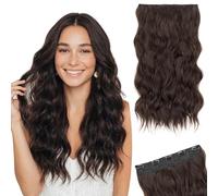 MY-LADY Clip In Hair Extensions One Piece 20 Inch Long Invisible Wavy Curly Hair Extensions 5Clip Ins Natural Fluffy Clip On Hair Pieces for Women,Auburn Brown