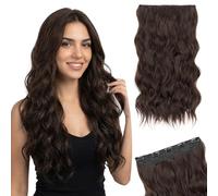 MY-LADY Clip In Hair Extensions One Piece 24 Inch Long Invisible Wavy Curly Hair Extensions 5Clip Ins Natural Fluffy Clip On Hair Pieces for Women,Auburn Brown