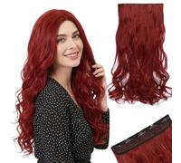 MY-LADY Clip In Hair Extensions One Piece 24 Inch Long Invisible Wavy Curly Hair Extensions 5Clip Ins Natural Fluffy Clip On Hair Pieces for Women,Maroon mix Dark Red