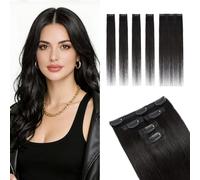 MY-LADY Clip in Hair Extensions Real Human Hair 5 Pcs-4 Single Clip + 1PCS 3 Clips Remy Short HairExtension Clip in for Thin Hairs Face Framing Clip in Hair Extensions 10 Inch #1B Natural Black 36g