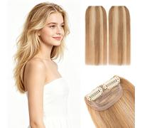 MY-LADY Clip in Hair Volumizer Short Thick Clip in Hairpieces 2PCS 4 Clips Real Human Hair 8 Inch 20g for Thin Fine Hair Lightweight Natural Volume #12/613 Golden Brown Mix Bleach Blonde