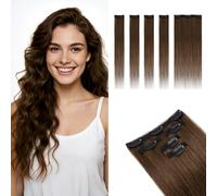 MY-LADY Clip in Human Hair Extensions 5 Pieces-(4 Single Clip+1 Three Clips) Short Hair Extensions Clip in for Thin Hairs 16 Inch #4 Medium Brown 46g