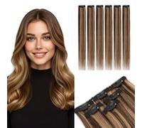 MY-LADY Face Framing Clip in Hair Extensions 6 PCS Single Clip in Hair Extensions Real Human Hair Natural & Seamless 12 Inch 33g #2/6 Dark Brown Mix Light Brown