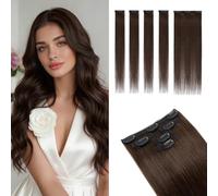 MY-LADY Hair Extensions Clip in Real Hair 5Pcs-4PCS Single Clip 1PCS 3 Clips Real Hairs Extension Clip in Human Hairs Seamless Clip in Hair Extensions for Women #2 Dark Brown 16 Inch 46g