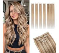 MY-LADY Human Hair Clip in Extensions 5Pcs-(4PCS Single Clip+1PCS 3 Clips) Clip in Hair Extensions Real Human Hairs Remy Short HairExtension Clip in 14 Inch #12/613 Golden Brown Mix Bleach Blonde 42g