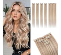 MY-LADY Human Hair Clip in Extensions 5Pcs-(4PCS Single Clip+1PCS 3 Clips) Clip in Hair Extensions Real Human Hairs Remy Short HairExtension Clip in 18 Inch #22B/613 Champagne Mix Bleach Blonde 52g