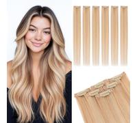 MY-LADY Human Hair Clip in Extensions 6PCS #18/613 Ash Blonde Mix Bleach Blonde Double Wefted Clip in Hair Extensions Real Human Hair Straight Remy Highlights Hairpieces for Women 10 Inch 31g