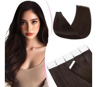 MY-LADY Human Hair Tape in Extensions - 20pcs Invisible Seamless Remy Real Hair Straight #2 Dark Brown - 12 Inch 30g