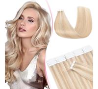 MY-LADY Human Hair Tape in Extensions - 20pcs Invisible Seamless Remy Real Hair Straight Highlighted #18/613 Ash Blonde Mix Bleach Blonde - 16 Inch 50g