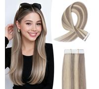 MY-LADY Invisible Tape in Hair Extensions Human Hair 10 Pieces Straight Seamless Silky #18/613 Ash Blonde Mix Bleach Blonde Remy Hair Extensions Natural 18 Inch 15g