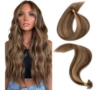 MY-LADY Keratin Bond Hair Extensions 22 Inch U Tip Pre Bonded Hair Extensions Real Human Hair Hot Fusion Invisible #4/27 Medium Brown Mix Dark Blonde 25g