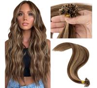 MY-LADY Keratin Hair Extensions U Tip Real Human Hair Straight 1g Hair Extensions U Tip #4/27 Medium Brown Highlight Dark Blonde 50 Strands Natural & Invisible 22Inch (50g)