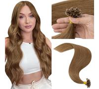 MY-LADY Keratin Hair Extensions U Tip Real Human Hair Straight 1g Hair Extensions U Tip #6 Light Brown 50 Strands Natural & Invisible 20Inch (50g)