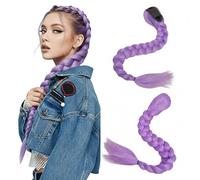 MY-LADY Long Purple Braid Ponytail Extensions Pre Stretched Box Braiding Hair Easy Clip in Ponytail Hairpiece 26 inch for Cosplay Party Halloween Costume,1pc Purple