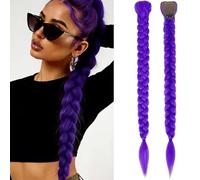 MY-LADY Long Purple Braid Ponytail Extensions Pre Stretched Box Braiding Hair Easy Clip in Ponytail Hairpiece 26 inch for Cosplay Party Halloween Costume,1pc Dark Purple
