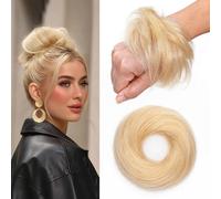 MY-LADY Messy Bun Hair Piece for Women Straight Real Hair Donuts for Buns #613 Bleach Blonde Human Bun Extensions Scrunchies for Women Easy to Wear 17g