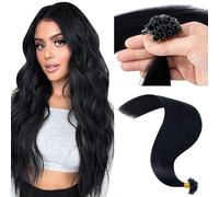 MY-LADY Nail Tip Hair Extensions Real Human #1 Jet Black Keratin Hair Extensions Straight Silky for Women Add Volume Length 16Inch (50g)