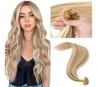 MY-LADY Nail Tip Hair Extensions Real Human #12/613 Golden Brown Mix Bleach Blonde Keratin Hair Extensions Straight Silky for Women Add Volume Length 24Inch (50g)