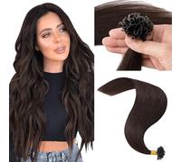 MY-LADY Nail Tip Hair Extensions Real Human #2 Dark Brown Keratin Hair Extensions Straight Silky for Women Add Volume Length 16Inch (50g)