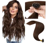 MY-LADY Nail Tip Hair Extensions Real Human #4 Medium Brown Keratin Hair Extensions Straight Silky for Women Add Volume Length 14Inch (50g)