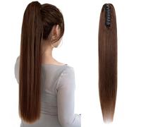 MY-LADY Ponytail Extensions 20 Inch Long Claw Clip Ponytail Extensions Real Human Straight Drawstring Pony Tails Hair Extensions for Women #4 Medium Brown 120g