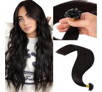 MY-LADY Pre Bonded Hair Extensions Real Human Hair Extension Human Keratin Nail Tip 1g/Strand #1B Natural Black 14Inch (50g)
