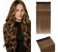 MY-LADY Real Hair Clip in Extensions One Piece 5 Clips #6 Light Brown Straight Seamless 3/4 Half Full Head for Laides and Women Human Hair 18 Inch 50g