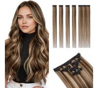 MY-LADY Real Hair Extension Clip in Human Hair 5Pcs-(4PCS Single Clip+1PCS 3 Clips) Clip On HairExtension for Women Face Framing Clip in Hairs Extensions Medium Brown Mix Dark Blonde 18 Inch 52g