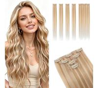 MY-LADY Real Hair Extensions Clip in Human Hairs 5Pcs Set-(4PCS Single Clip+1PCS 3 Clips) Face Framing Clip in Hair Extensions Seamless #18/613 Ash Blonde Mix Bleach Blonde 52g 18 Inch