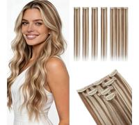 MY-LADY Real Hair Extensions Clip in Human Hairs 5Pcs Set-(4PCS Single Clip+1PCS 3 Clips) Face Framing Clip in Hair Extensions for Natural Looking #6/613 Light Brown Mix Bleach Blonde 12 Inch 38g