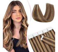 MY-LADY Seamless Invisible Tape in Hair Extensions - 20pcs Remy Real Human Hair Highlighted Straight #4/27 Medium Brown Mix Dark Blonde - 24 Inch 50g