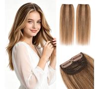 MY-LADY Short Hair Extensions for Volume Clip in Hair Extensions Real Human 2PCS 4 Clips 10 Inch 28g for Thin Hair Natural Volume #4/27 Medium Brown Mix Dark Blonde