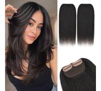 MY-LADY Short Hair Extensions for Volume Clip in Hair Extensions Real Human 2PCS 4 Clips 6 Inch 16g for Thin Hair Natural Volume #1B Natural Black