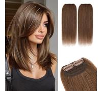 MY-LADY Short Hair Extensions for Volume Clip in Hair Extensions Real Human 2PCS 4 Clips 6 Inch 16g for Thin Hair Natural Volume #4 Medium Brown