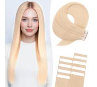 MY-LADY Tape Hair Extensions Real Remy Invisible Tape in Hair Extensions Human Hair for Women Straight 18 Inch 10 Pieces #60 Platinum Blonde 15g