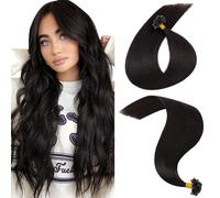 MY-LADY U Tip Hair Extensions Real Human #1B Natural Black Keratin Hair Extensions Invisible Straight K Tips Extensions for Women Natural Look 22 Inch 25g