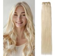 MY-LADY Weave Hair Extensions #60 Platinum Blonde Double Drawn Weft Human Hair Extensions 16 Inch Straight Weft Sew in Bundles 100g