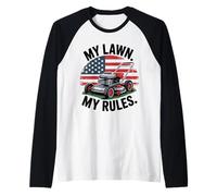 My Lawn My Rules American Flag Lawn Mower Funny Riding Gifts Raglan Baseball Tee