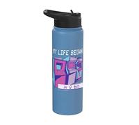 My Life Began in 8 Bit Retro Arcade Gamer Gaming Stainless Steel Insulated Water Bottle